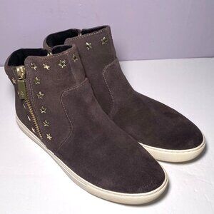 Kenneth‎ Cole Suede Star Embellished Ankle Sneakers Side Zippers Casual Comfort